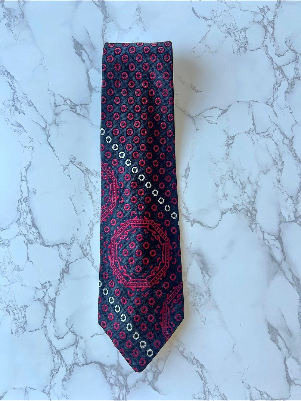 Givenchy Late-70’s Men's Geometric Silk Tie in Black & Red Like New